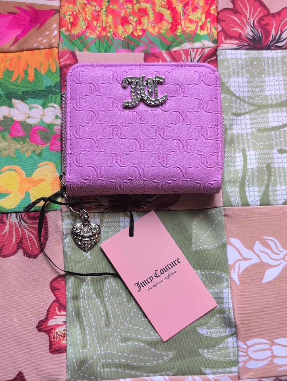 Juicy Couture Lilac Embossed Zip Wallet with Heart Charm